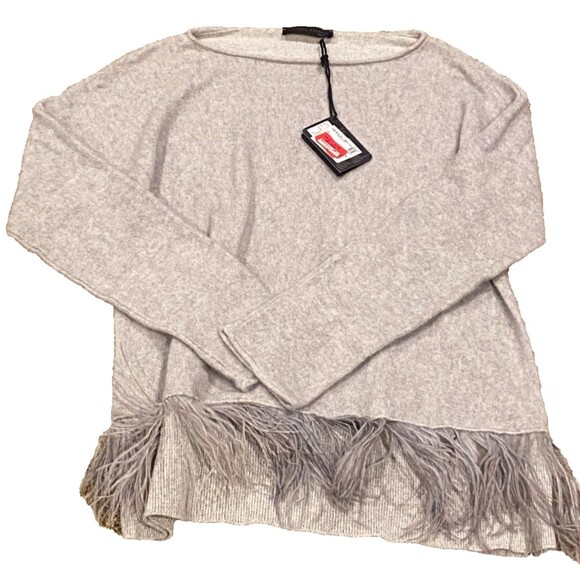 FABIANA FILIPPl Feather Trim Cotton Cashmere Sweater M Dove Grey - Picture 1 of 5